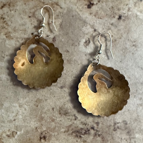 LAUREL BURCH vintage, rare enamel peacock Cloisonné earrings, vtg c1970s - Picture 5 of 7